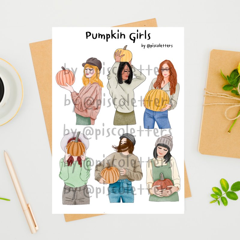 Pumpkin girl digital sticker - 電子似顏繪/繪畫/插畫 - 其他材質 