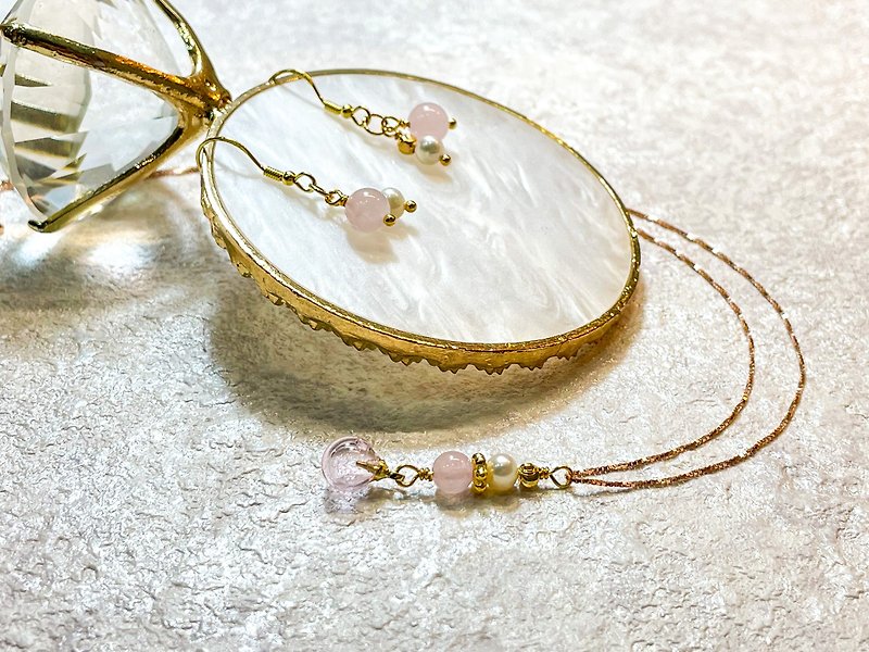 粉晶精油純銀項鍊&耳環-粉紅琉璃-好人緣.招桃花 - 項鍊 - 純銀 粉紅色