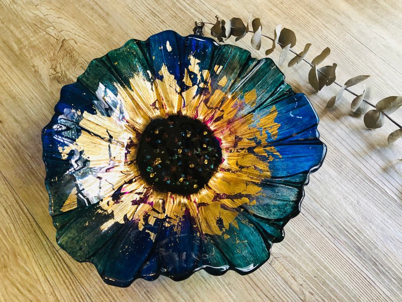 DIY flower blossom glass plate gold foil glass plate flower plate glass new home gift new year gift - Pottery & Glasswork - Glass 