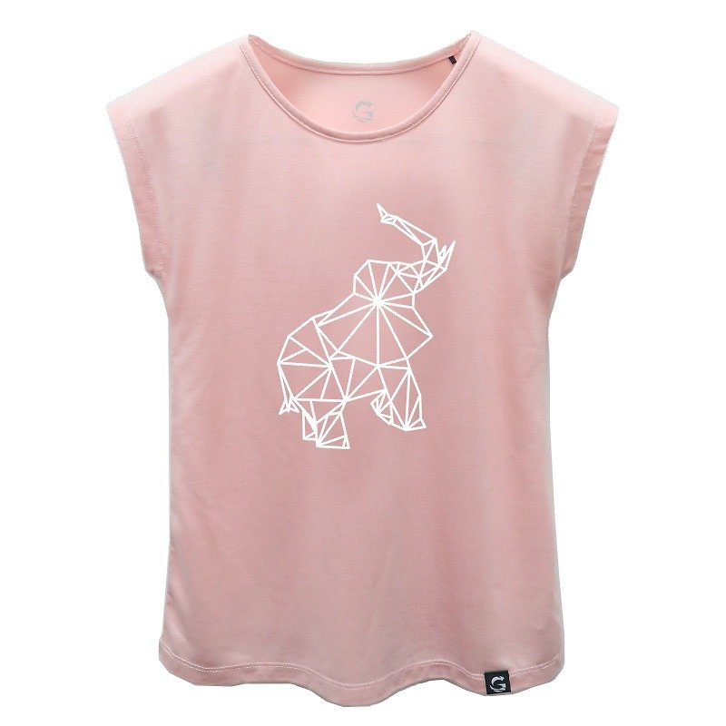 É Grato Tencel Coffee Yarn Fiber Moisturizing Wrapping Short Sleeve T-Shirt (Animal Family - Elephant) Girl's Sweetheart Powder - Other - Other Materials Pink