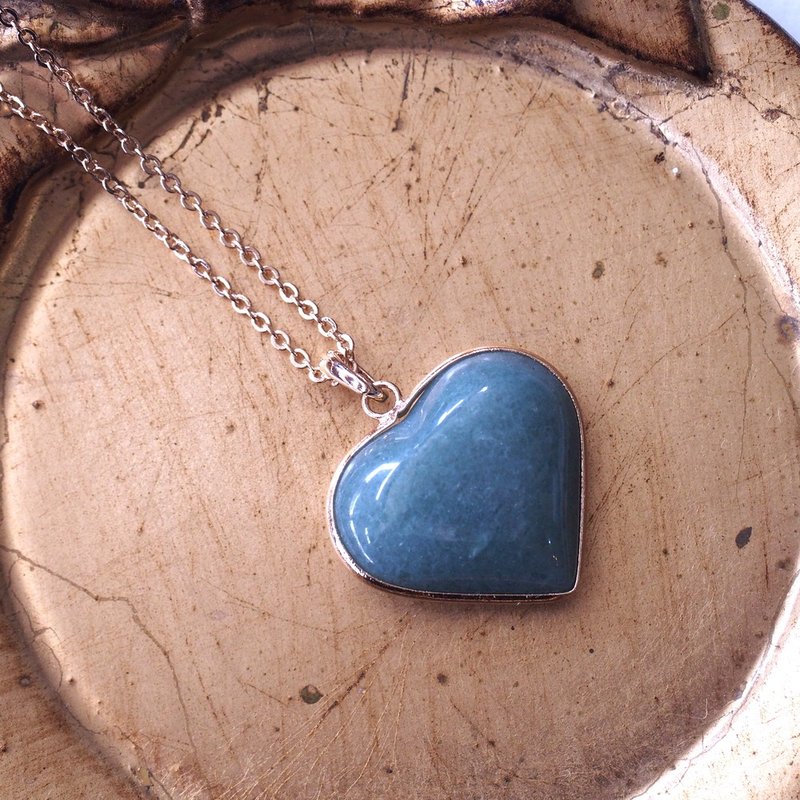 超美的 大顆 心型 綠色砂金石 東菱玉 鍍金項鍊 Aventurine - 項鍊 - 半寶石 綠色