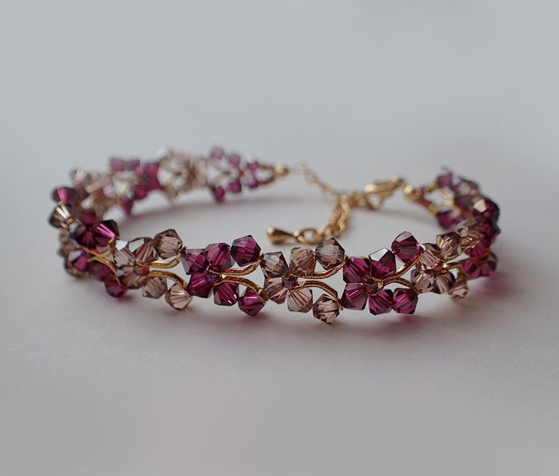 bracelet, butterfly, Fuchsia SATIN - สร้อยข้อมือ - แก้ว 