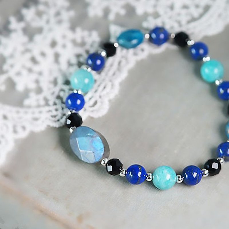 Natural Blue Apatite-Lapis Lazuli-Tianhe Stone-Labradorite-Sterling Silver-Crystal Bracelet - Bracelets - Crystal Blue