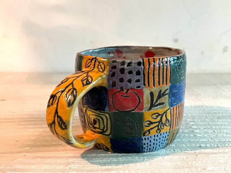 花格仔陶製咖啡杯_陶器馬克杯 - 咖啡杯/馬克杯 - 陶 多色