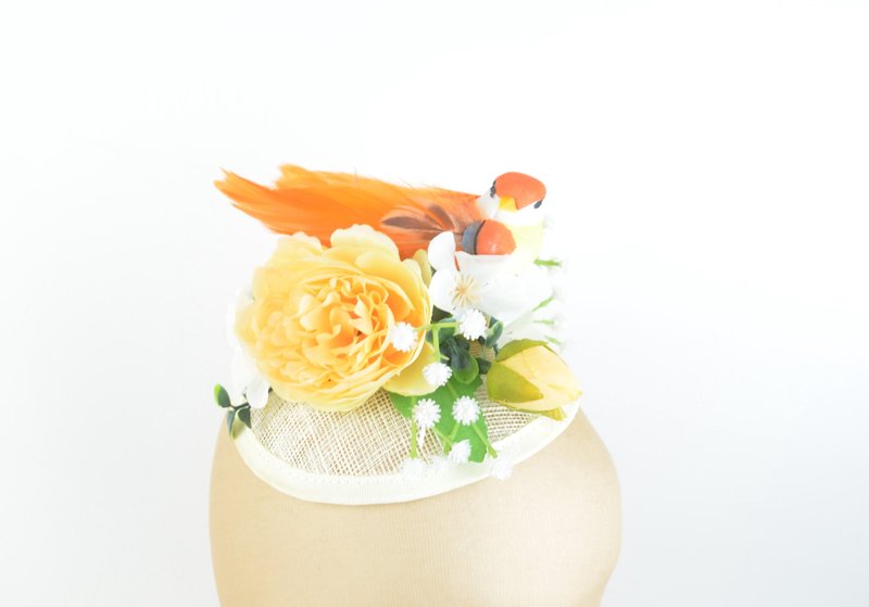 Headpiece Fascinator with Feathered Bird in Orange Fairy Woodland Kawaii - 髮夾/髮圈 - 其他材質 橘色