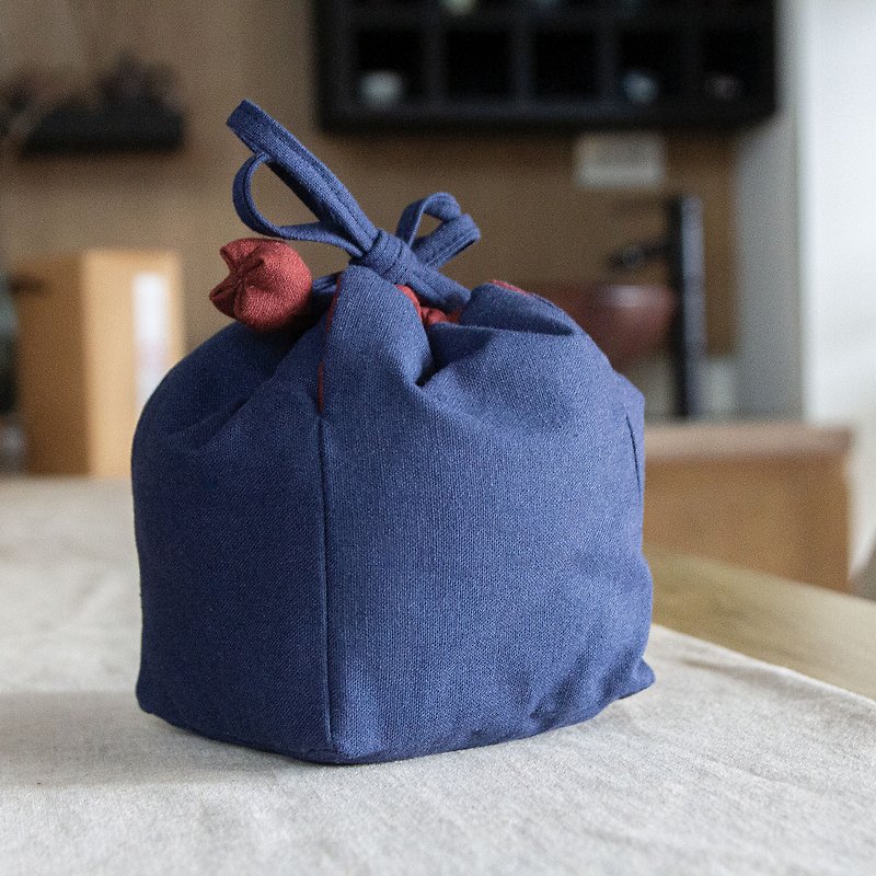 蓋碗布包 - 經典藍 小壺布包 - 杯袋/飲料提袋 - 棉．麻 藍色