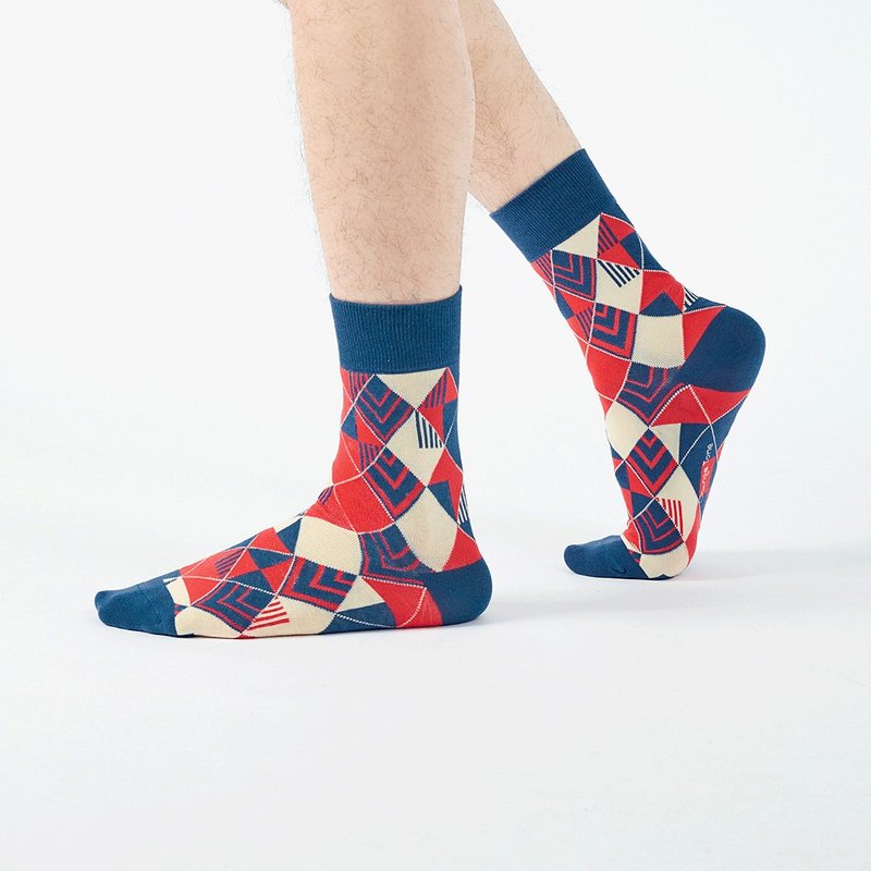 Tile/grey blue (F)-MIT design mid-calf socks - Socks - Cotton & Hemp Blue