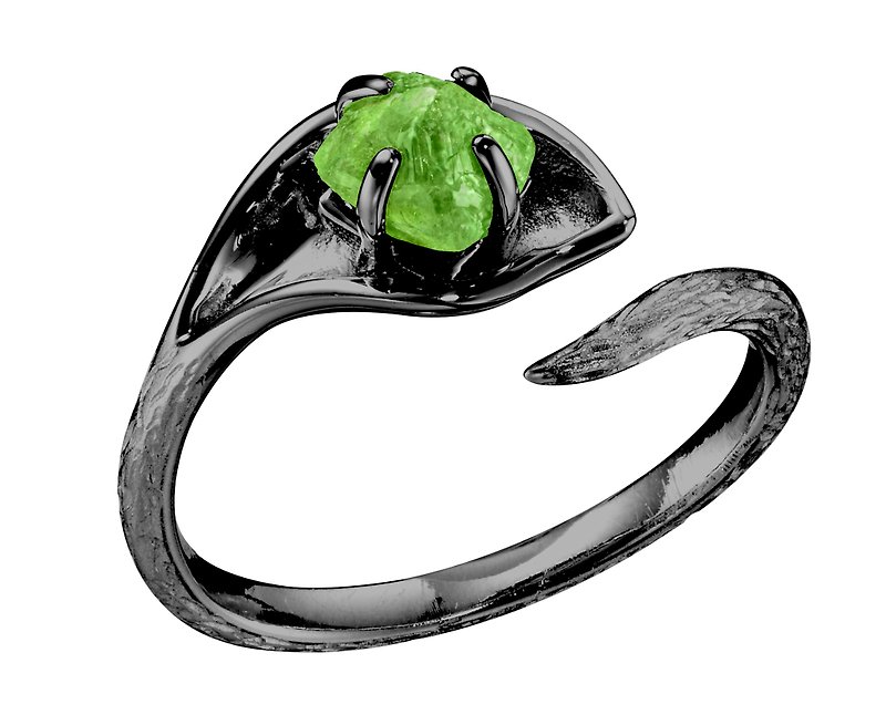 14k gold raw peridot engagement ring-Flower rough uncut nature inspired ring - แหวนคู่ - เครื่องประดับ สีเขียว