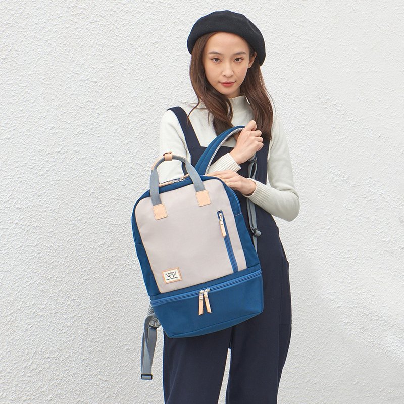 Picnic backpack [dark blue x light blue purple] M size - Backpacks - Waterproof Material Blue