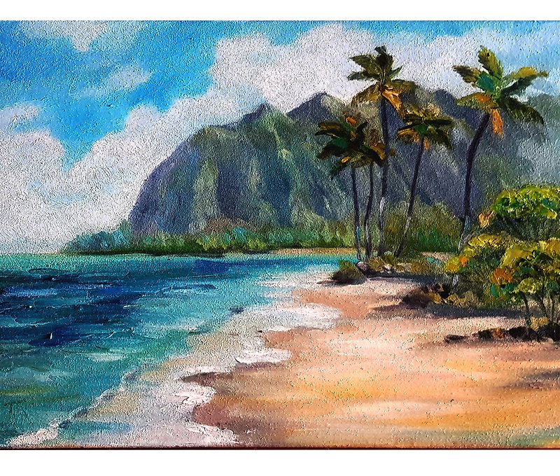 Beach Handmade Oil Painting Sescape Original Artwork Ocean Canvas Wall Art - 掛牆畫/海報 - 其他材質 多色
