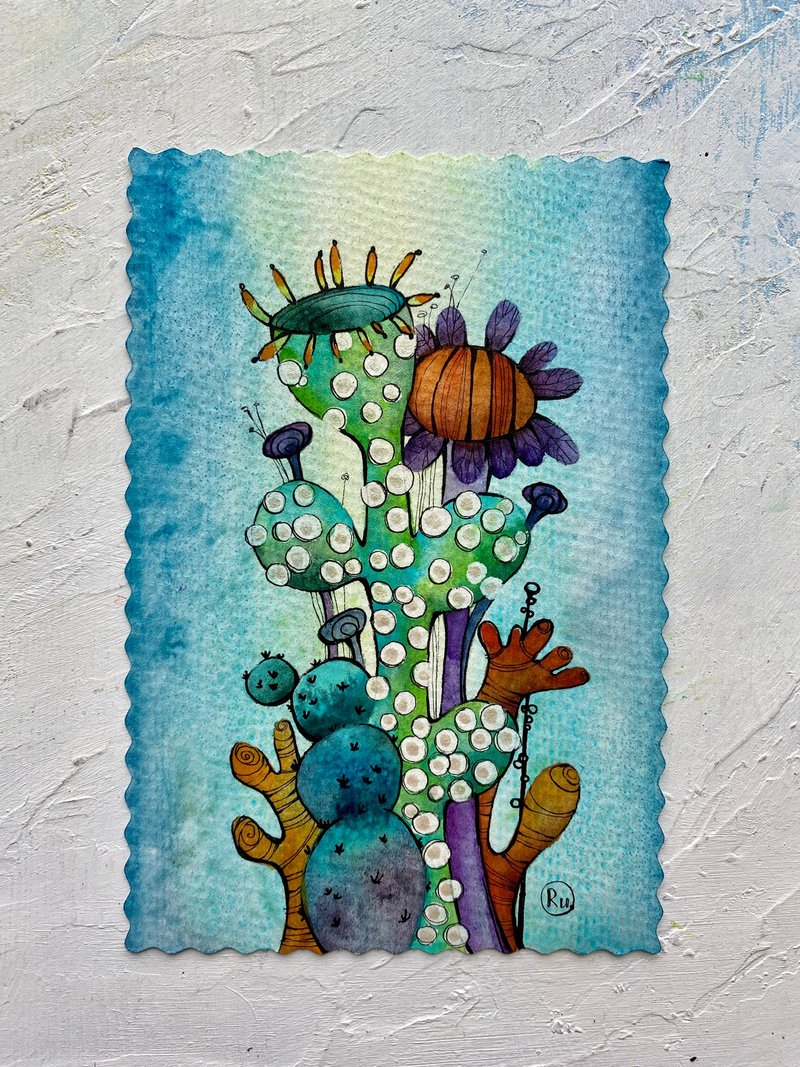 Floral painting Flowers Original art Small watercolor Fantasy Miniature artwork - 海報/掛畫/掛布 - 紙 多色