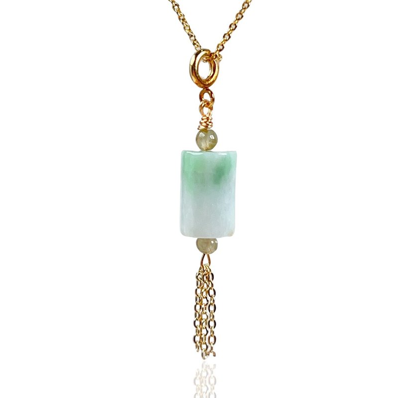 [Smooth Sailing] Floating Green Floral Ruyi Pendant Necklace, 14K Gold Filled | Natural Burmese Jadeite Grade A | Gift Idea - สร้อยคอ - หยก สีเขียว