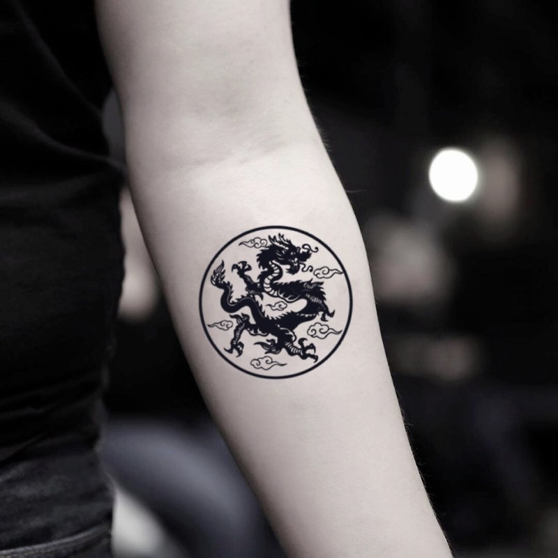 OhMyTat 小龍刺青 Asian Dragon 圖案紋身貼紙 (2 張) - 紋身貼紙 - 紙 黑色