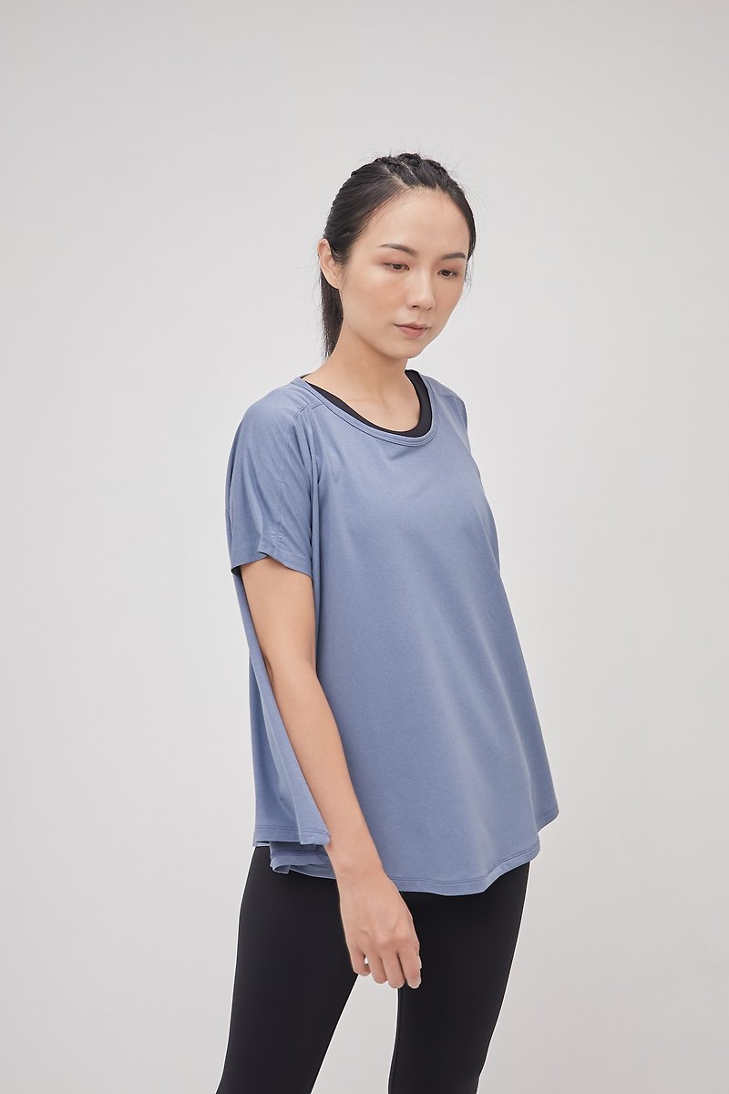 Double Wings Flare Top_Space Blue - Women's Tops - Polyester Blue