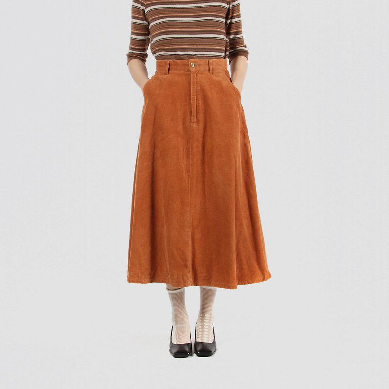 [Egg Plant Vintage] Orange Girl Corduroy Ancient Round Skirt - กระโปรง - ผ้าฝ้าย/ผ้าลินิน 