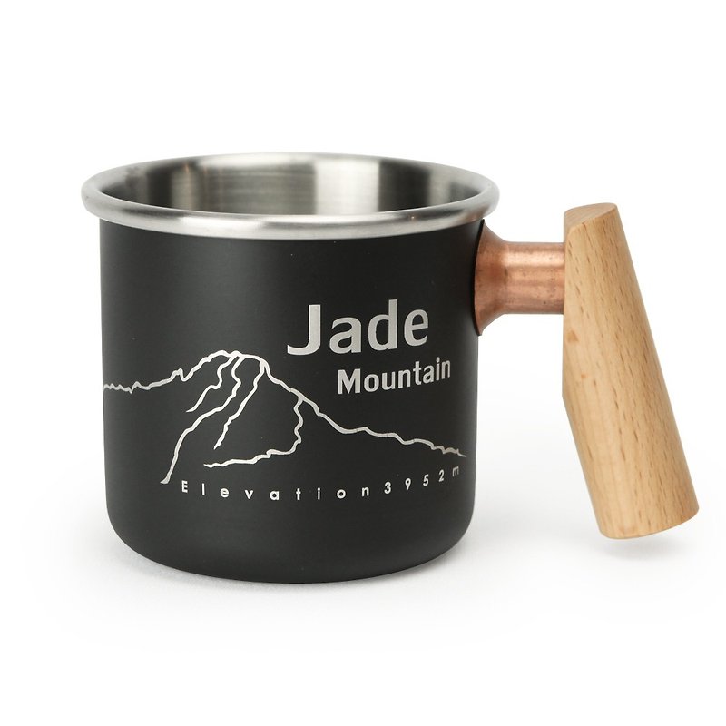 Wooden handle stainless steel mug 400ml (Mount. Jade) - แก้วมัค/แก้วกาแฟ - สแตนเลส สีดำ