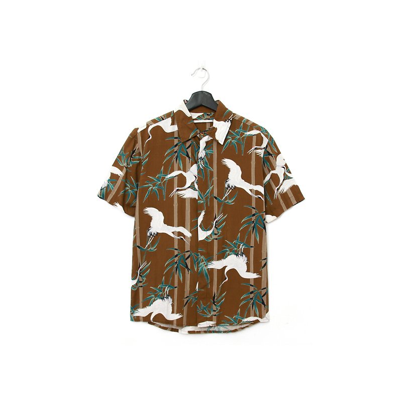 Back to Green:: and handle flower shirt bamboo forest crane vintage shirt - Men's Shirts - Cotton & Hemp 