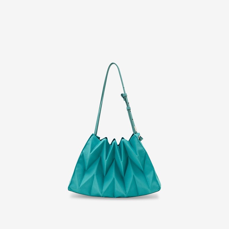 【PAVI STUDIO】W-Gyoza knotted Thai design shoulder bag-Ocean - กระเป๋าแมสเซนเจอร์ - เส้นใยสังเคราะห์ สีเขียว