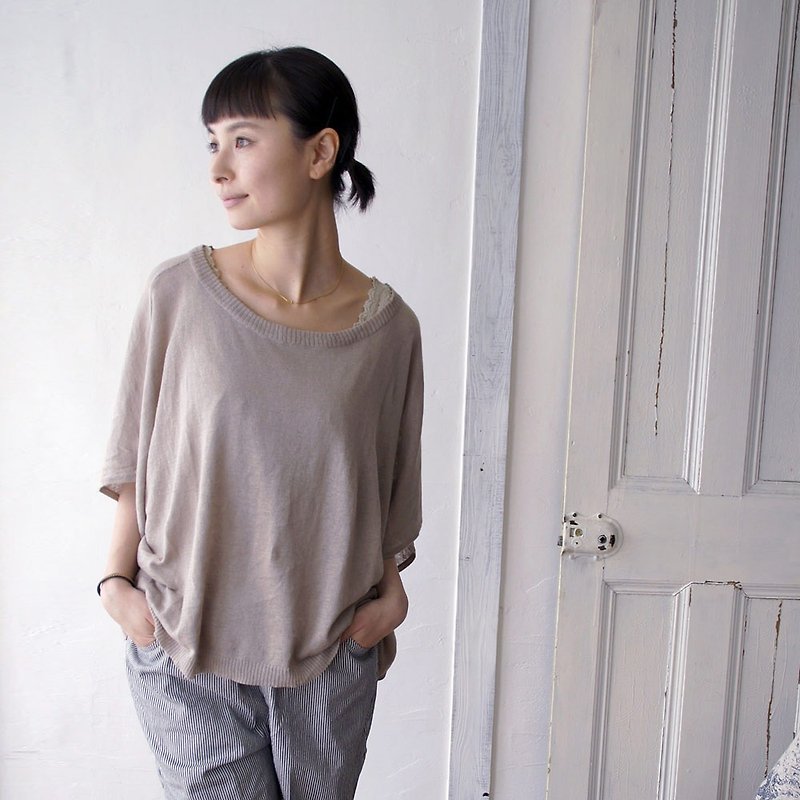 Cotton linen high gauge knit poncho style pullover / natural - 毛衣/針織衫 - 棉．麻 卡其色