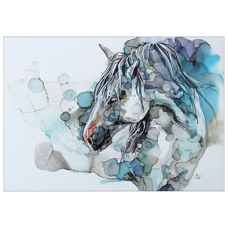 Portrait of a white horse original painting 21*30cm - Wall Décor - Other Materials 