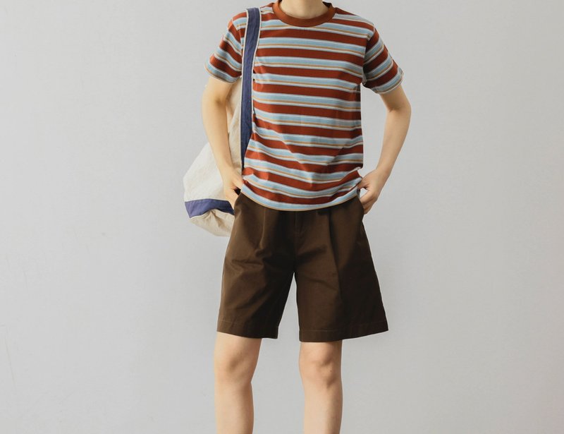 French retro little boy style coffee-colored cotton suit casual shorts - กางเกงขาสั้น - ผ้าฝ้าย/ผ้าลินิน สีนำ้ตาล