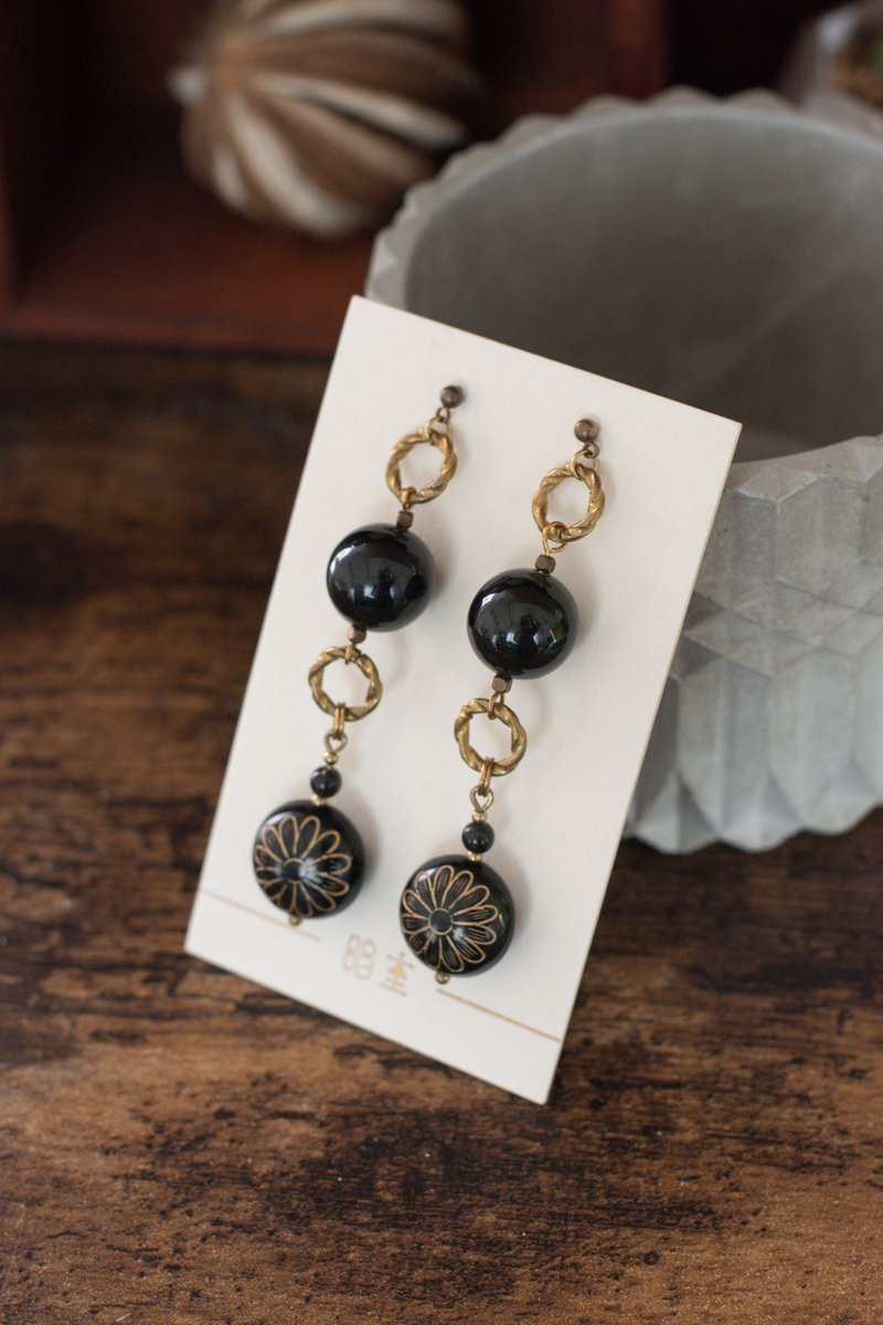 Clearance from stock | Golden small flower ball earrings - Earrings & Clip-ons - Copper & Brass Black