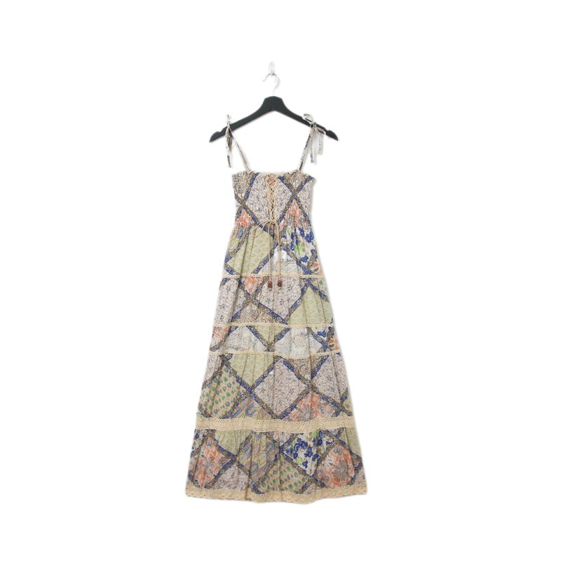 Back to Green-復古長洋裝 波希米亞 民族紋Ls-37//vintage dress - 洋裝/連身裙 - 棉．麻 