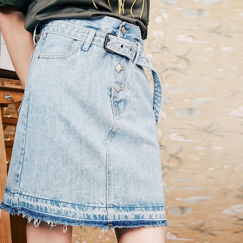 アニーチェン2018夏の新しい文芸の女性の裾生のカウボーイスカート - スカート - コットン・麻 ブルー