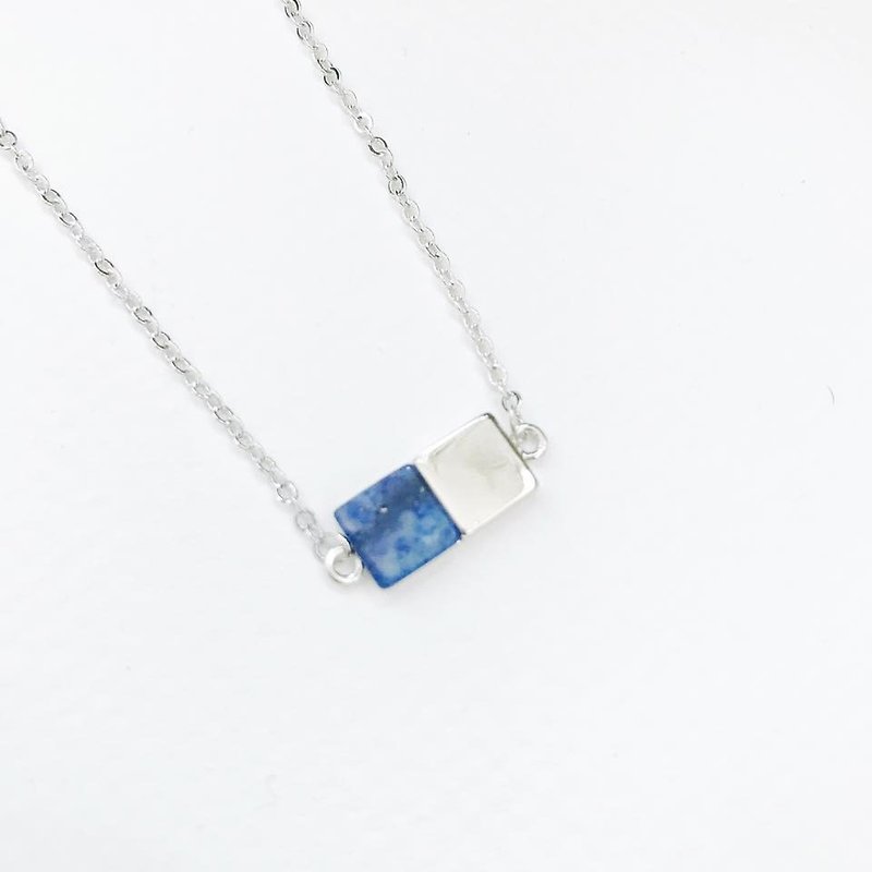Minimalist exquisite small square blue marble stone necklace necklace necklace necklace birthday gift Christmas Star - สร้อยติดคอ - โลหะ สีน้ำเงิน