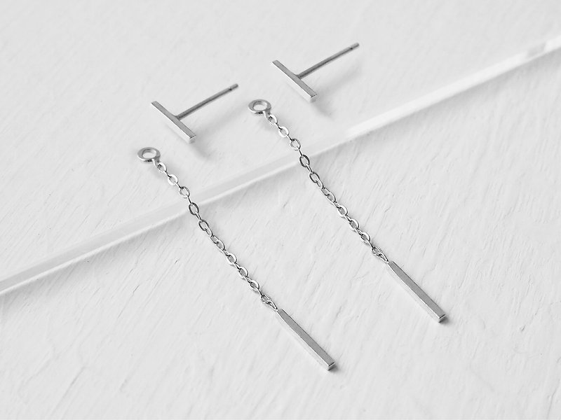 │Geometry│Rectangular Minimalist Pendant can be selected with combination earrings (one pair of two)-Sterling Silver - ต่างหู - โลหะ สีเงิน
