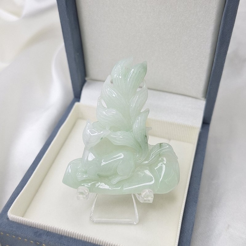 芙蓉種 飄花 九尾狐 吊墜 | 天然緬甸玉A貨翡翠 - 吊飾/掛飾 - 玉石 