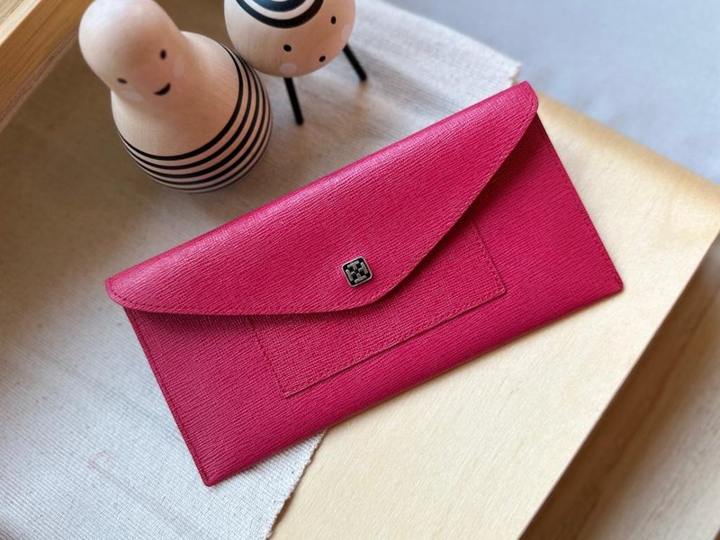 Tosca | Letter Wallet おToilet Paper | Genuine Leather Thin Long Wallet/Card- Peach - กระเป๋าสตางค์ - หนังแท้ 