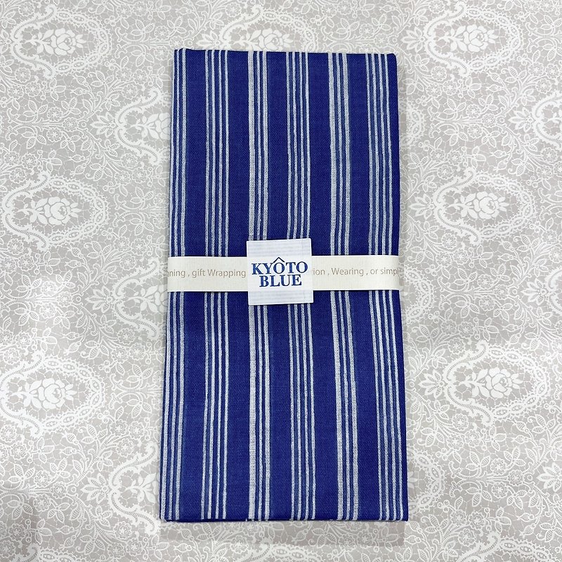 [Mother’s Day Gift Recommendation] Kyoto Handkerchief-Kyoto Blue Series-Straight Line - ผ้าเช็ดหน้า - ผ้าฝ้าย/ผ้าลินิน 