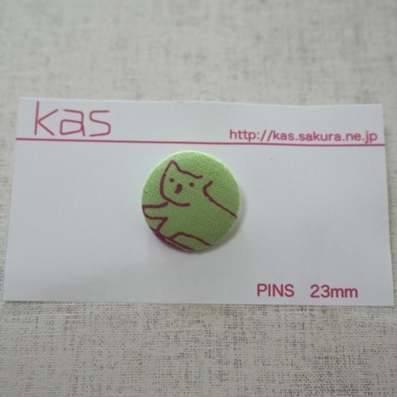 Hand printed original covered button pin badge"cat" - Brooches - Cotton & Hemp Green