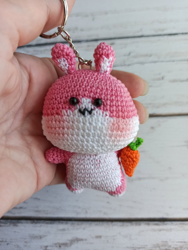 Crochet keychain cute bunny, rabbit symbol of the year , bunny Christmas gift - Keychains - Cotton & Hemp Pink