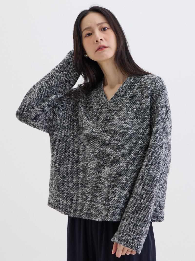 銀河星光V Cut軟毛長袖上衣-墨 - 女毛衣/針織衫 - 羊毛 黑色