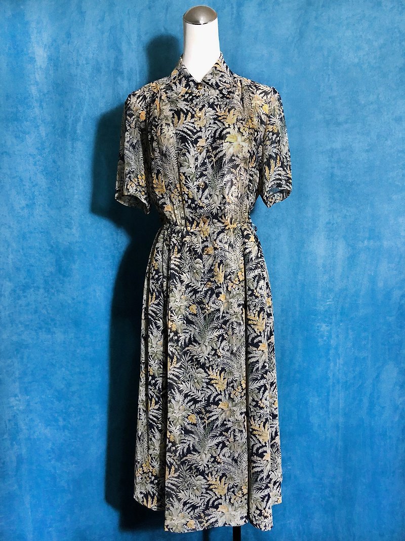 Pingpong vintage [Vintage dress / forest chiffon short-sleeved vintage dress] brought back VINTAGE abroad - One Piece Dresses - Polyester Multicolor