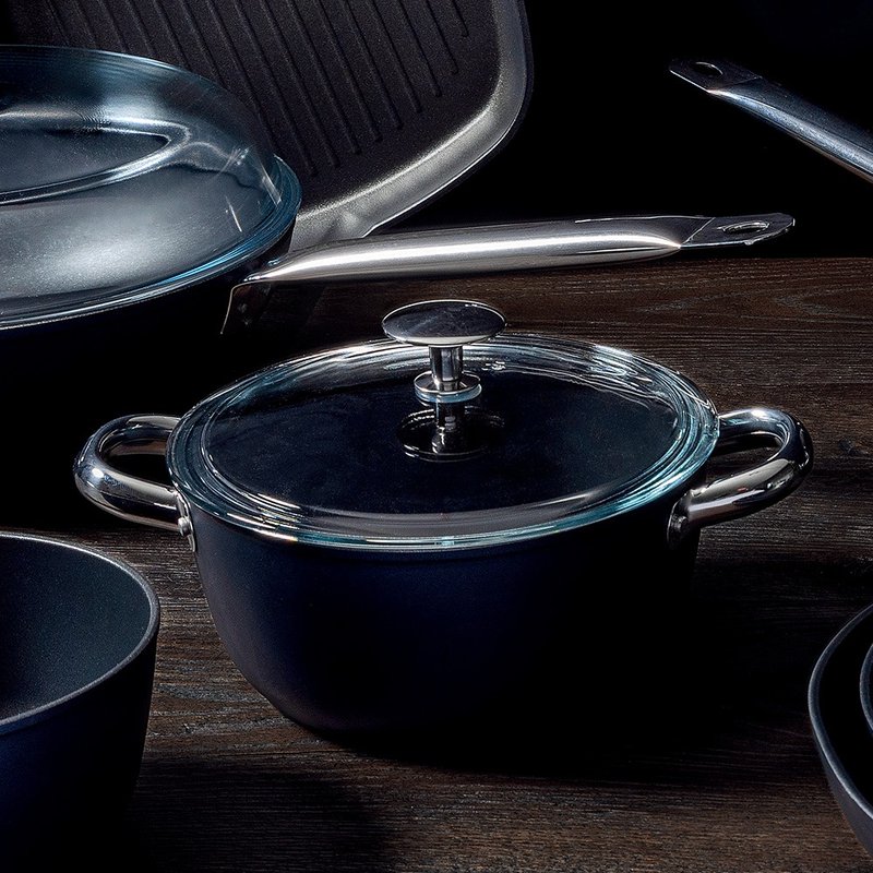 【Sambonet】Midnight Blue Silver ion non-stick double-ear soup pot 20cm-starry sky blue - Pots & Pans - Other Metals 