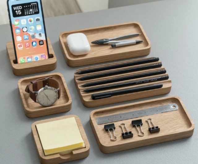 OakyBlocks 4個セット、デスクオーガナイザーセット、木製デスク