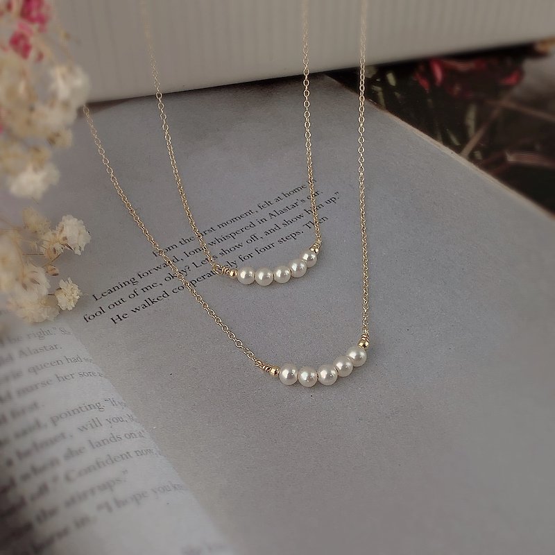 【14Kgf non-fading】3.5mm strong light natural freshwater pearl necklace customization - สร้อยคอ - เครื่องประดับ สีทอง