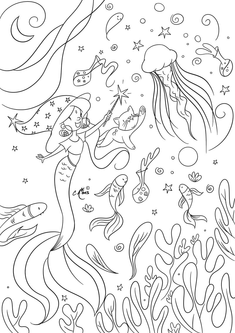 Underwater magic colouring sheet - 電子似顏繪/繪畫/插畫 - 其他材質 