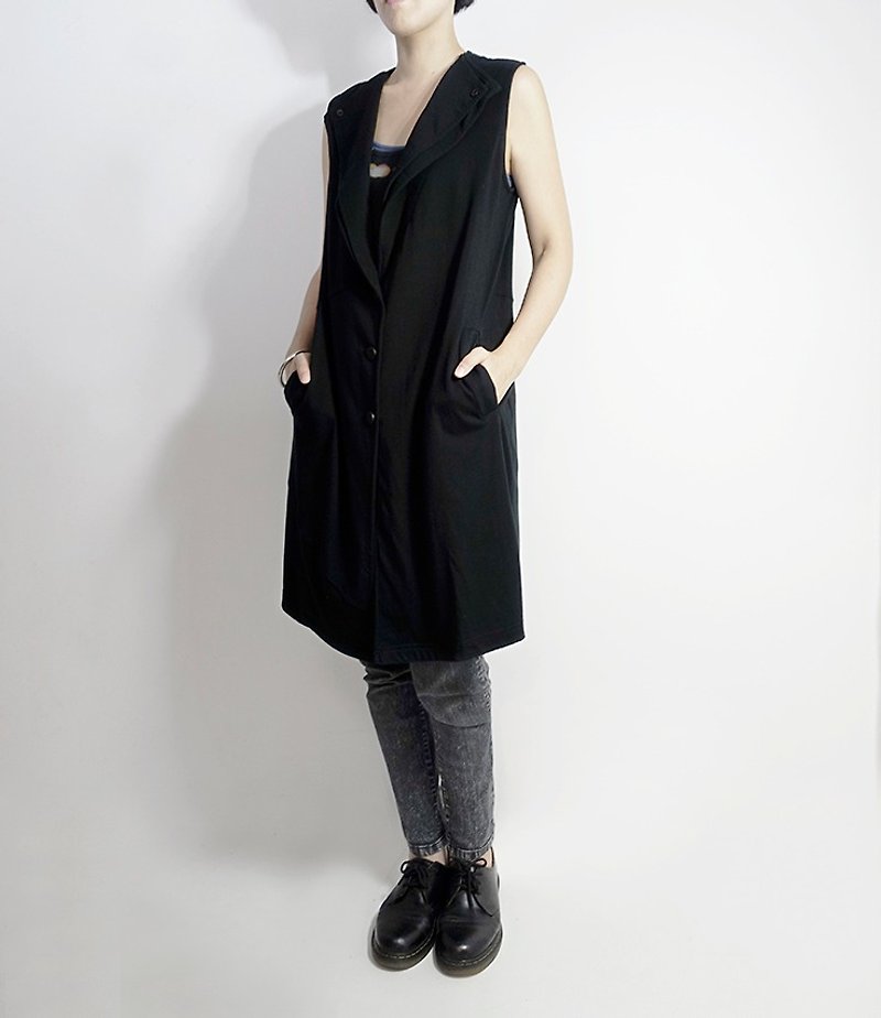 I.A.N Design x 0416x1024聯名款 有機棉雙領風衣背心 Organic Cotton （限量100件） - 西裝外套 - 棉．麻 黑色