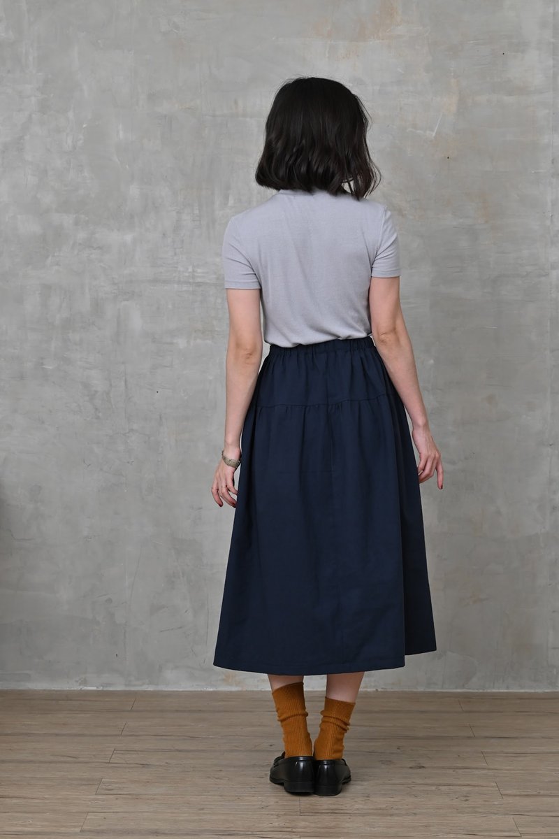 剪接口袋長裙 深海藍 - 裙子/長裙 - 棉．麻 藍色