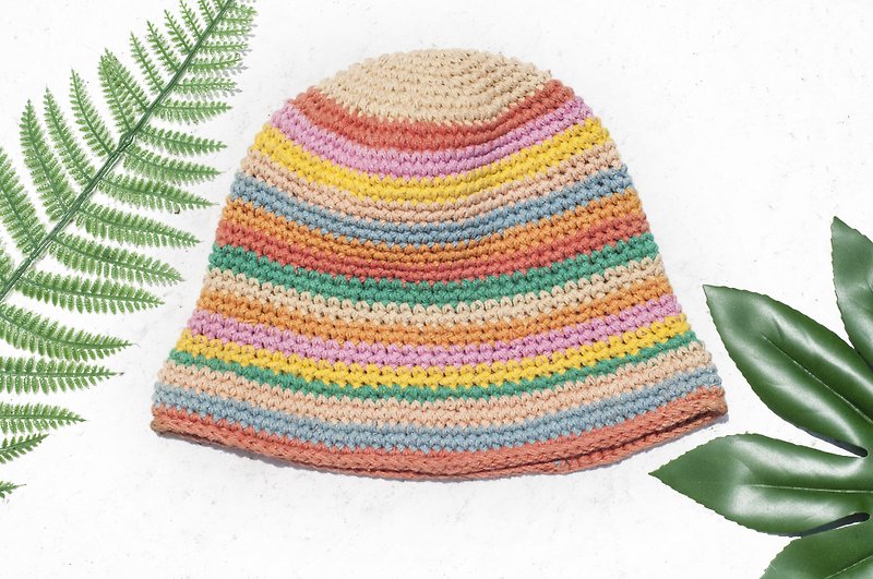 Crocheted cotton Linen cap hat visor cap cotton quilt hand-woven Linen hat hat - fruit Macaron - Hats & Caps - Cotton & Hemp Multicolor
