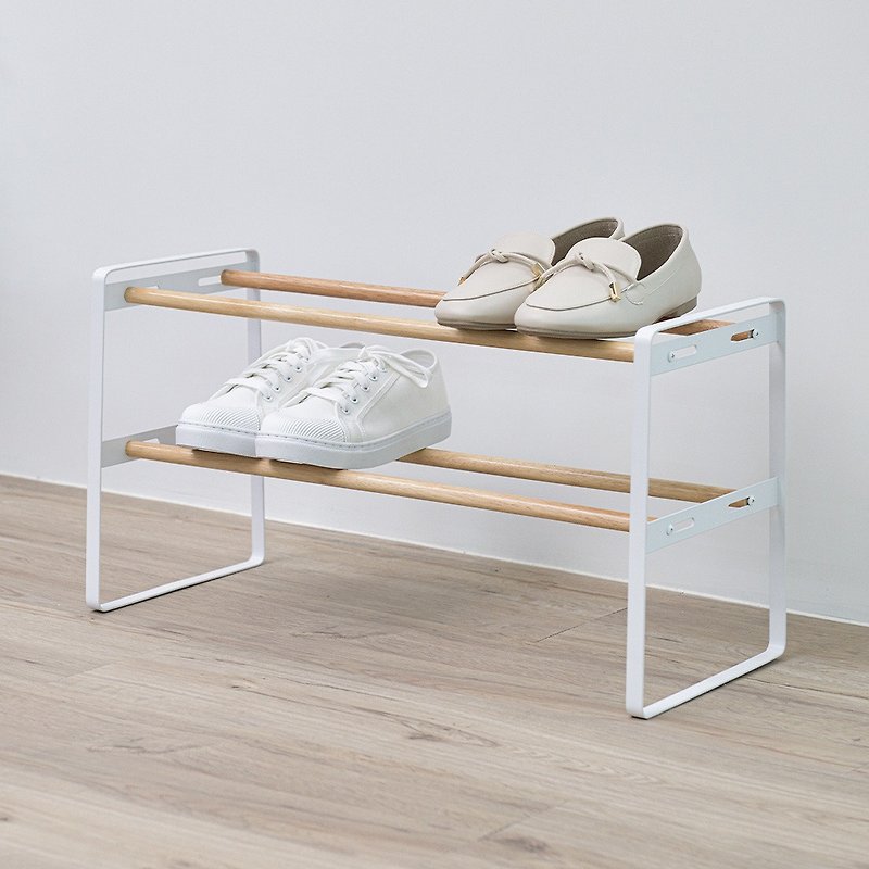 【Sim'n Coz】Double Minimalist Wood Grain Shoe Rack (White) - Wardrobes & Shoe Cabinets - Other Metals White