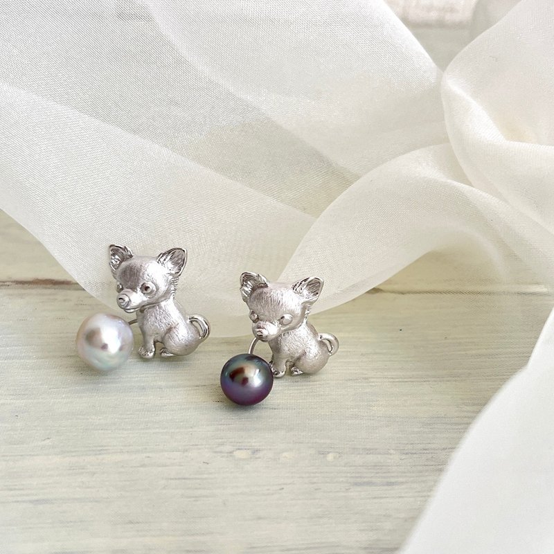 Chihuahua Akoya pearl silver 925 brooch - Brooches - Pearl 