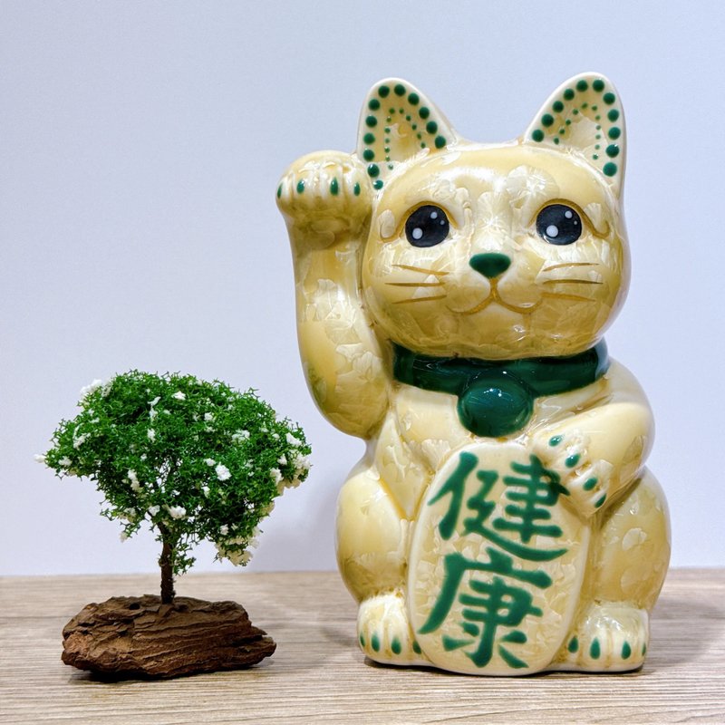 【金綠瑞貓】日本清水燒招財貓 | 花結晶 金花 健康 右 - 擺飾/家飾品 - 瓷 金色