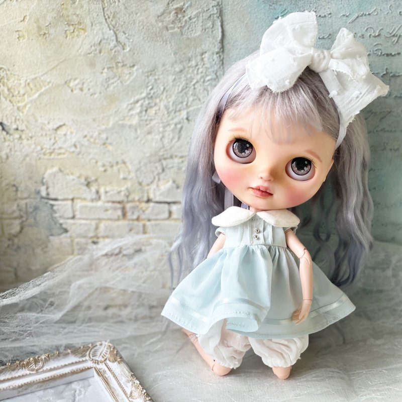 Neo Blythe size clothes Light blue fluffy clothes - ตุ๊กตา - ผ้าฝ้าย/ผ้าลินิน 