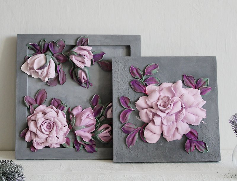 Set of 2 flower paintings, home decor, floral gift idea, sculpture painting. - Wall Décor - Other Materials 