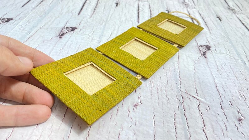 Triple handmade picture frame, vintage photo frame, bamboo ties, three frames - Picture Frames - Other Materials Gold